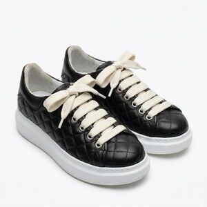 GOCCIA Made in Italy Quilted Black Leather Platform Sneakers 7.5 Chunky Lace